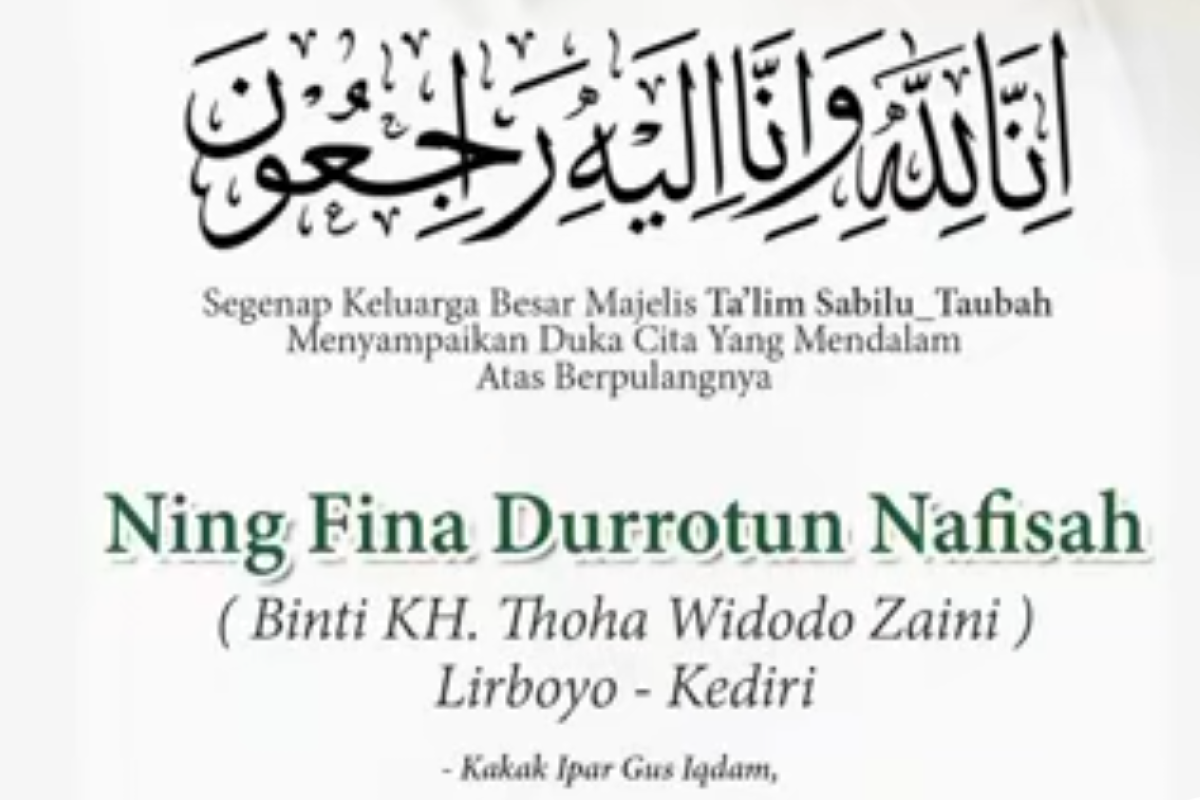 Kabar Duka: Ning Fina Durotun Nafisah Kakak Ipar Gus Iqdam Meninggal Dunia pada Kamis, 6 Januari 2025